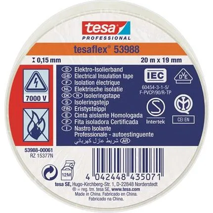 Tesaflex® 53988 Isoleringstape 20m x 19mm Hvid