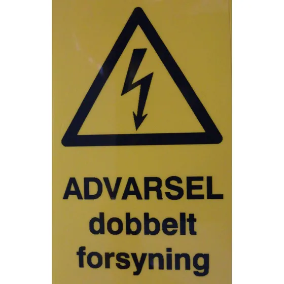Advarselsskilt Dobb. Forsyning, Gul, 40x80 mm