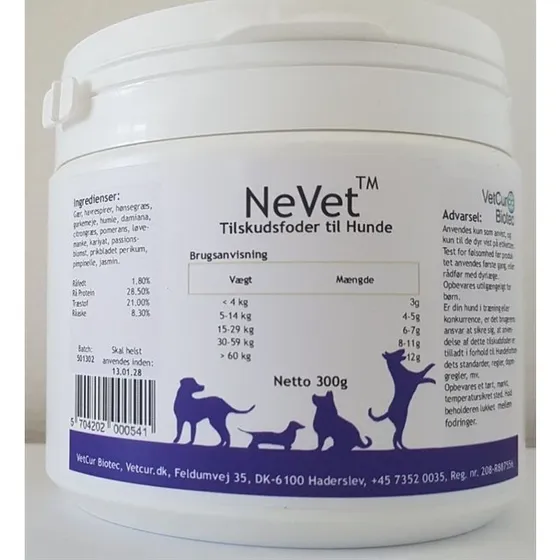 Vetcur NeVet Pulver tilskud til hund, 300g