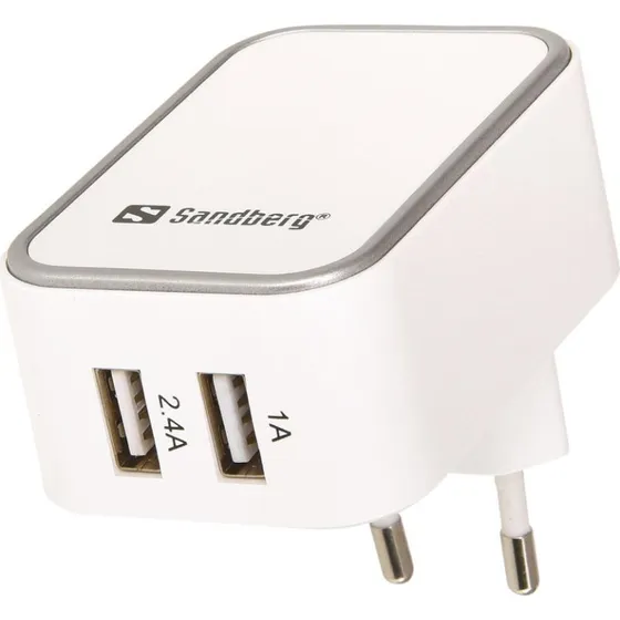 Sandberg Dual USB Type-A AC Charger 2.4+1A Hvid