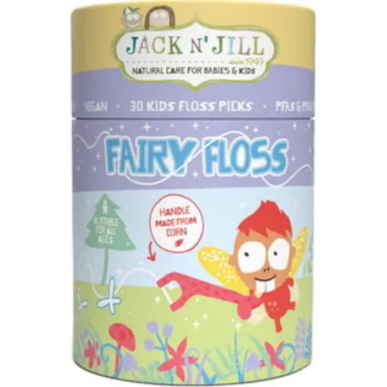 Jack n Jill Fairy Floss Tandtråd til Børn, 30 stk, Jordenbær