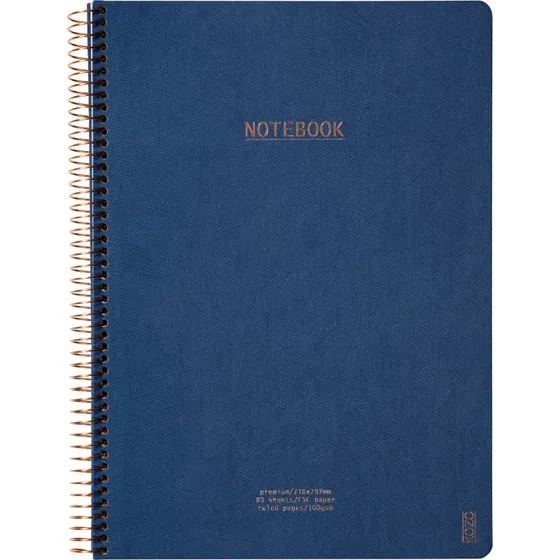 KOZO Premium Notesbog A4 mørkeblå 100 ark 80g