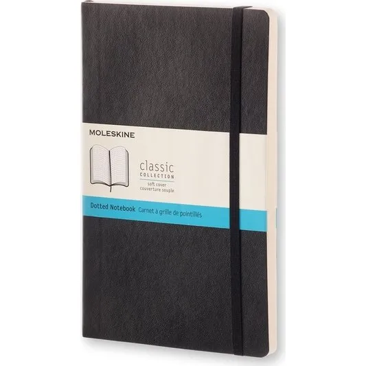 Moleskine Classic Soft Notesbog Large Sort, Prikket, 192 Ark