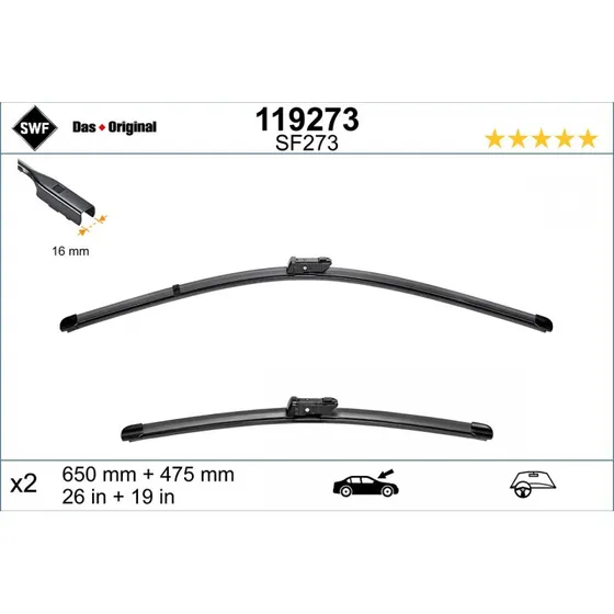 SWF Viskerblad 650/475 mm, 119273, til Tesla Model 3/Y, VW Arteon & Passat