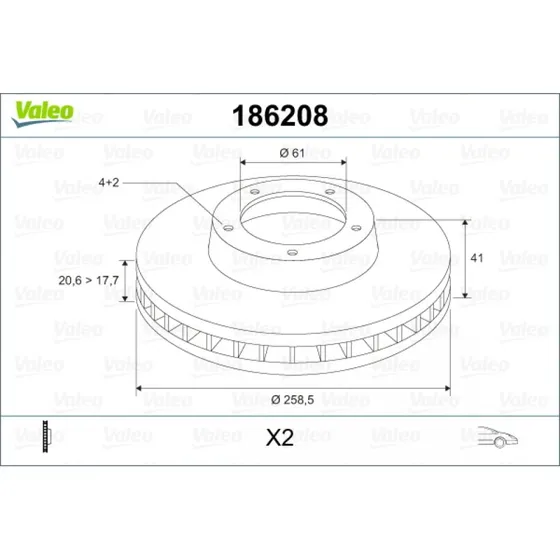 VALEO Bremseskive 186208, ventileret, 259 mm, til Renault, Nissan, Dacia