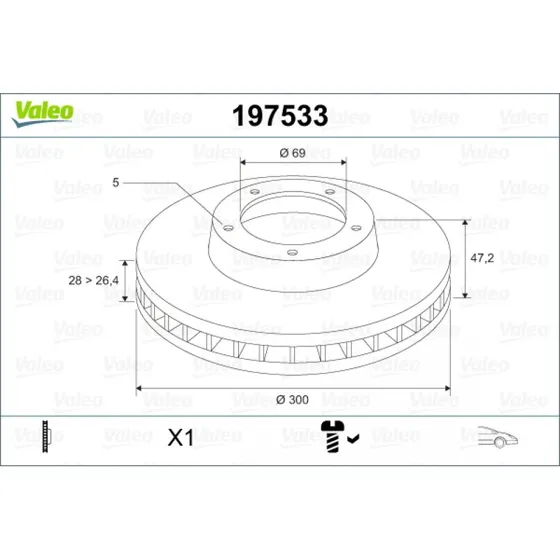 VALEO Bremseskive 197533, 300 mm, ventileret, foraksel, 517123K150
