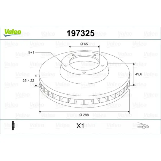 VALEO Bremseskive 197325, ventileret, 288 mm, til VW, AUDI, SKODA, SEAT
