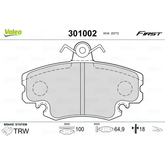 VALEO Bremseklodser 301002 for Renault, Peugeot, Dacia