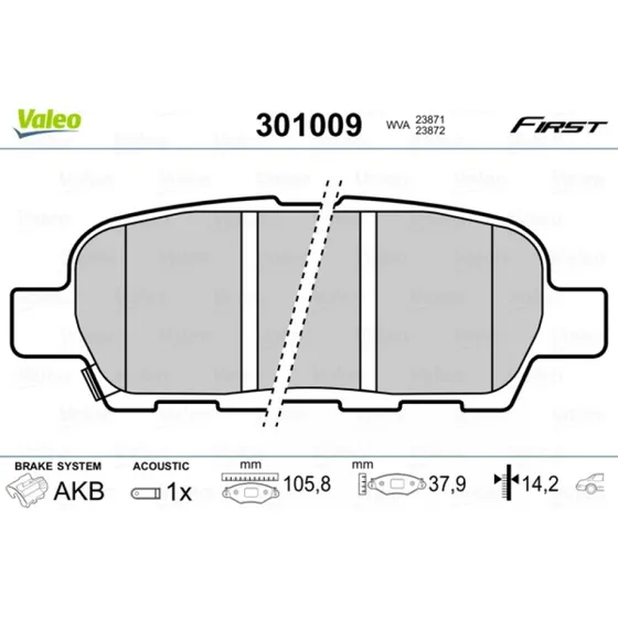 VALEO Bremseklodser 301009 til Renault, Nissan, Infiniti (Akselsæt)