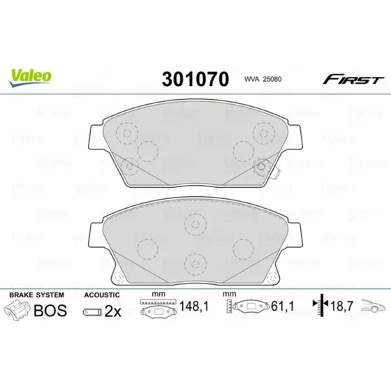 VALEO Bremseklodser 301070 for OPEL/CHEVROLET/CADILLAC, Akselsæt