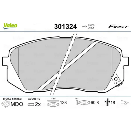 VALEO Bremseklodser 301324 for Hyundai KIA med slidindikator
