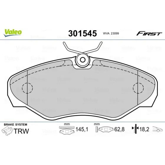 VALEO Bremseklodser 301545, Akselsæt, for OPEL, RENAULT, NISSAN