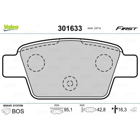 VALEO Bremseklodser 301633 | Bagaksel | BOSCH-system | 95x43x16 mm