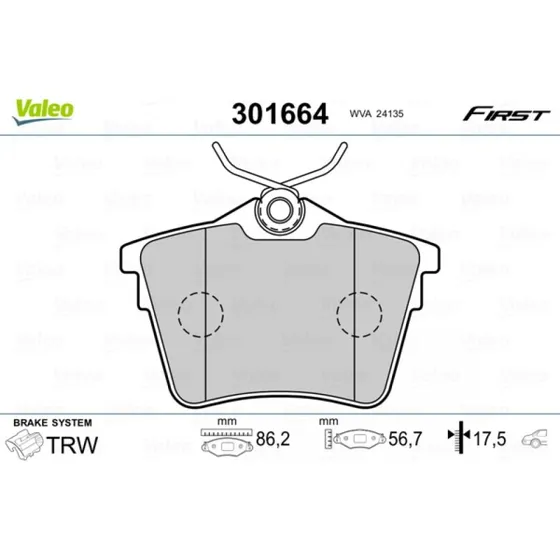 VALEO 301664 Bremseklodser til CITROËN & PEUGEOT