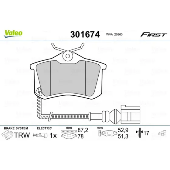 VALEO 301674 Bremseklodser for AUDI, SEAT, SKODA, VW