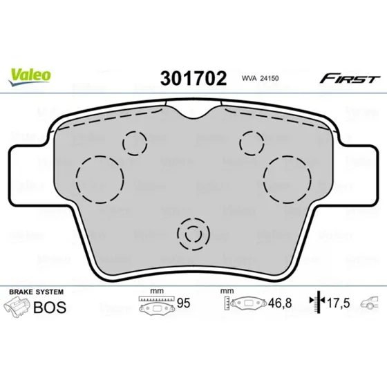 VALEO Bremseklodser 301702, 95mm bredde, bagaksel