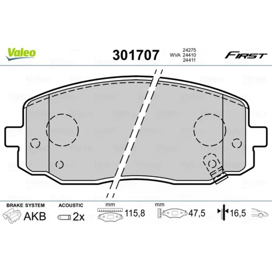 VALEO Bremseklodser 301707 for Hyundai i10 & Kia Picanto