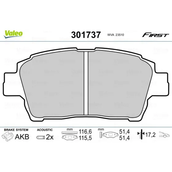VALEO 301737 Bremseklodser til TOYOTA