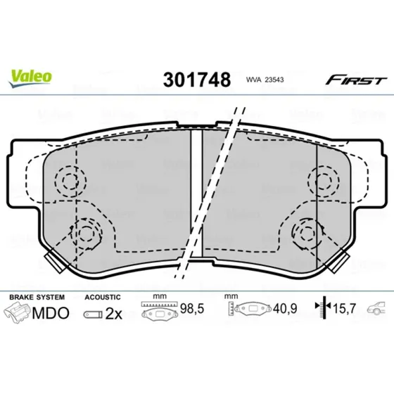 VALEO Bremseklodser 301748 for Hyundai, Kia, Ssangyong
