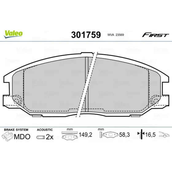 VALEO Bremseklodser 301759 til Hyundai & Ssangyong