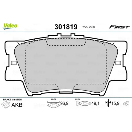 VALEO Bremseklodser 301819 til TOYOTA & LEXUS (Akselsæt)