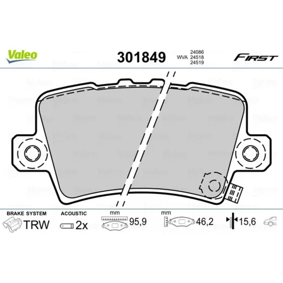 VALEO Bremseklodser 301849 til Honda Civic VIII Hatchback (Akselsæt)
