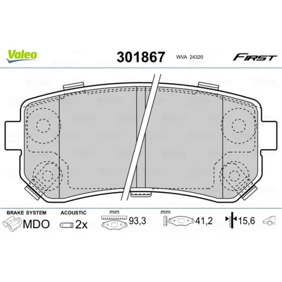 VALEO Bremseklodser 301867 (Akselsæt) for Hyundai/Kia