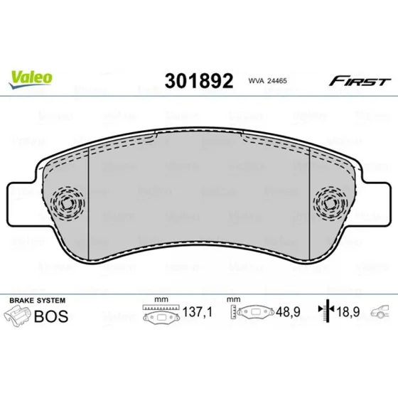 VALEO Bremseklodser 301892 til FIAT, PEUGEOT, CITROËN