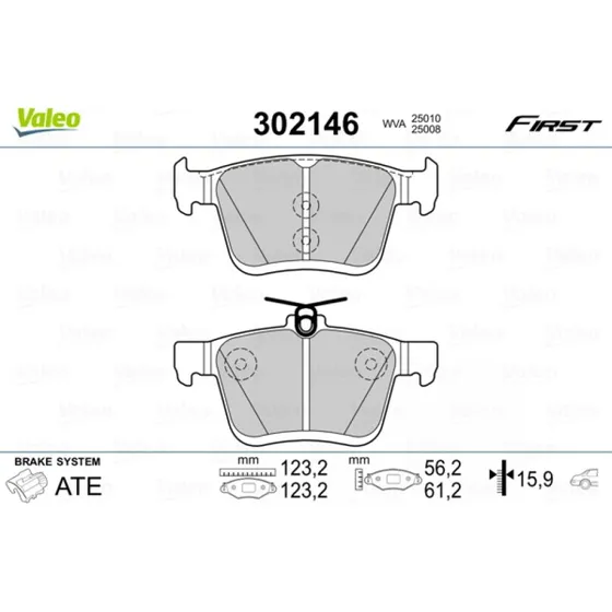 VALEO Bremseklodser 302146 til VW, Audi, Skoda (Akselsæt)