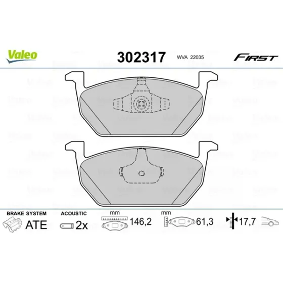 VALEO Bremseklodser 302317 til VW, Audi, Skoda (2Q0698151E, 2Q0698151Q, 2Q0698151R)