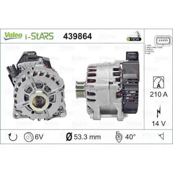 VALEO Generator 439864 210A 14V til OPEL, FIAT, TOYOTA