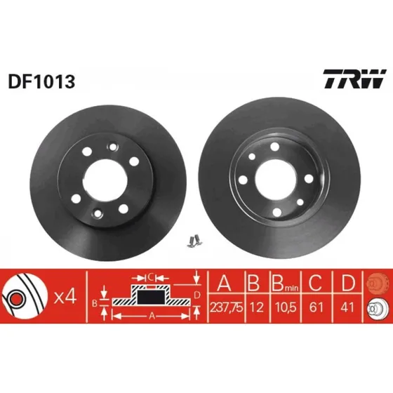 TRW Bremseskive DF1013, 238 mm, sort, lakeret, foraksel