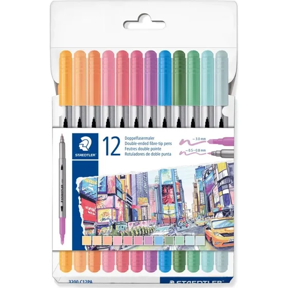 Staedtler Duo-Tusser Pastel 12 stk Tyk/Tynd