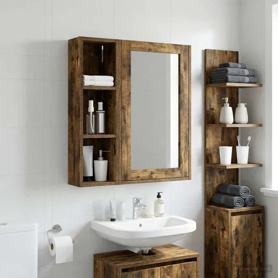 vidaXL Badeværelsesvægskab Røget Eg 20x14x70 cm Konstrueret Træ