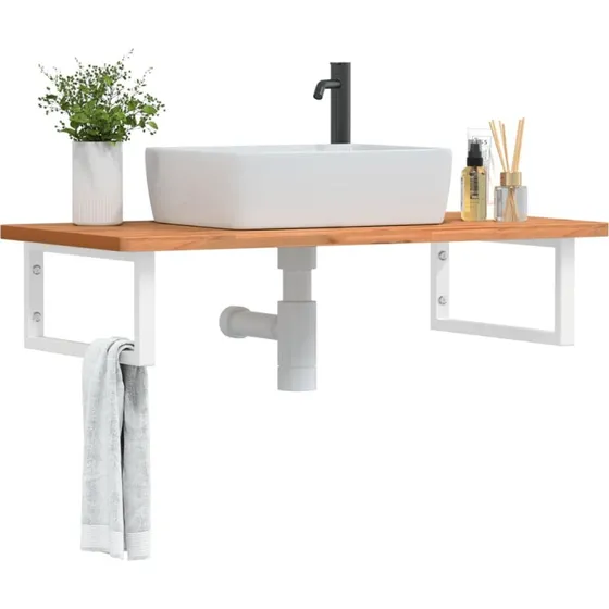 vidaXL Badeværelseshylde Stål & Bøgetræ, 60 cm