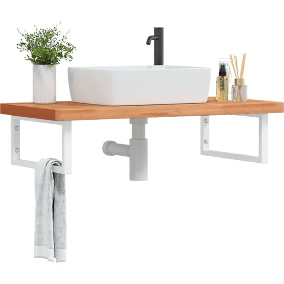 vidaXL Badeværelseshylde Stål & Bøgetræ, 60 cm