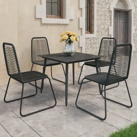 vidaXL 5-deligt spisebordssæt polyrattan sort
