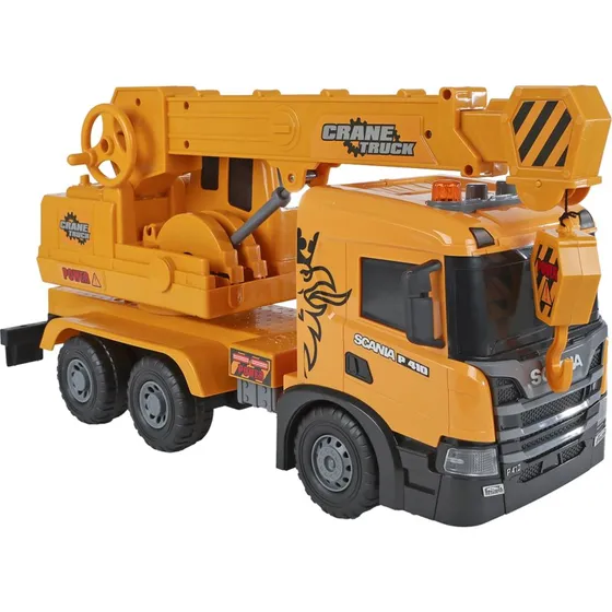 Scania kranbil med lys og lyd, orange, 20x56x30 cm, 3+ år