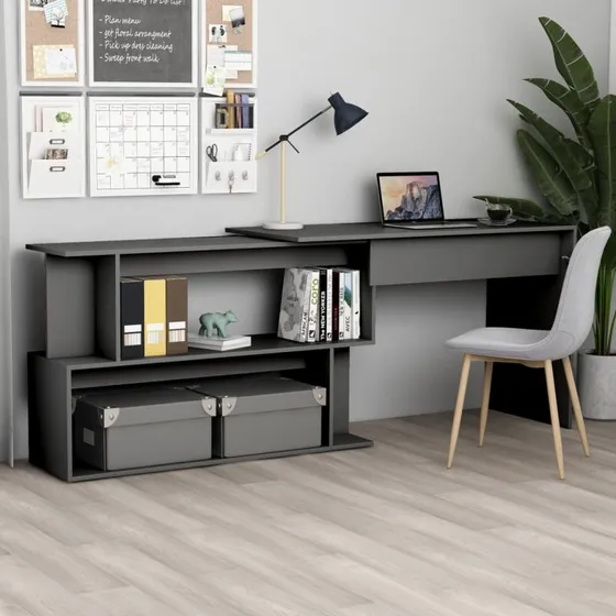 vidaXL Hjørneskrivebord 200x50x76 cm grå konstrueret træ