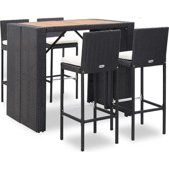 vidaXL Barsæt 5 Dele Sort Polyrattan & Akacietræ