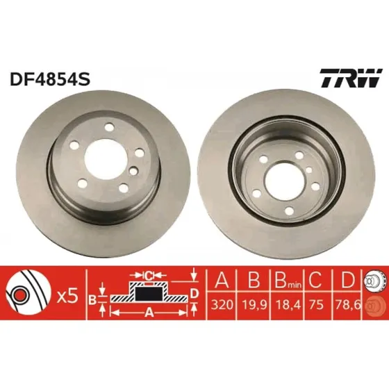 TRW Bremseskive DF4854S, ventileret, sort, til BMW X5/X6 (2009+)