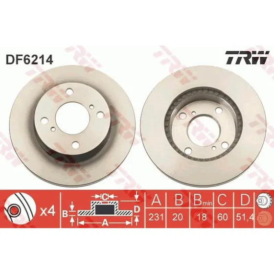 TRW Bremseskive DF6214 for Nissan Pixo & Suzuki Alto VII