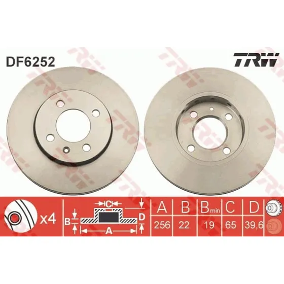 TRW Bremseskive DF6252 1S0615301J, ventileret, sort, 256 mm