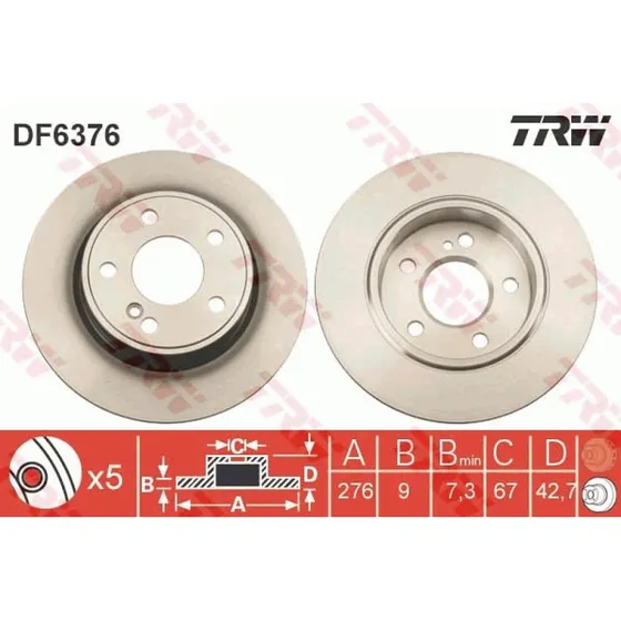 TRW Bremseskive DF6376 A246423001207, 276 mm, sort, lakeret