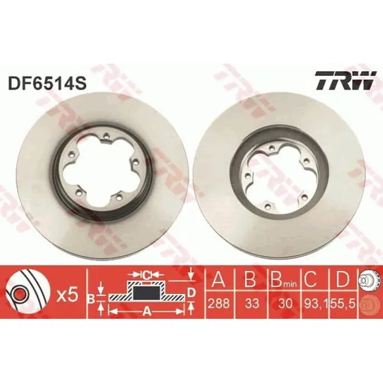 TRW Bremseskive DF6514S, ventileret, sort, 288 mm, til Ford Tourneo Custom & Transit