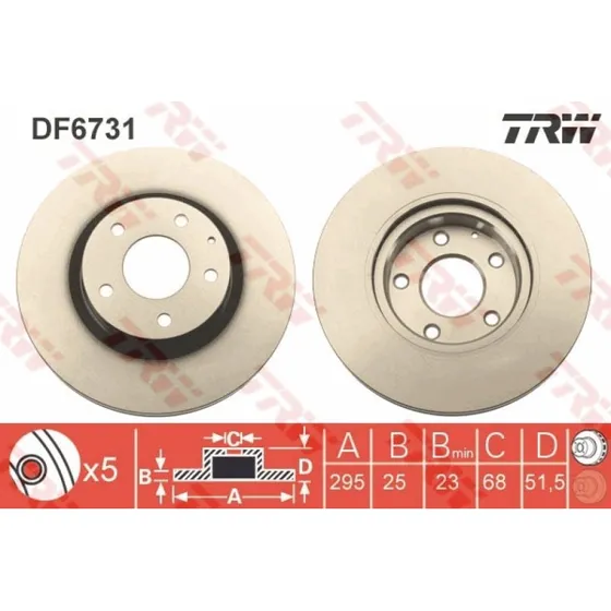TRW Bremseskive DF6731, ventileret, sort, 295 mm, til Mazda 3, CX-3
