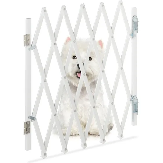 Bambus udtrækkeligt hundegitter, hvid