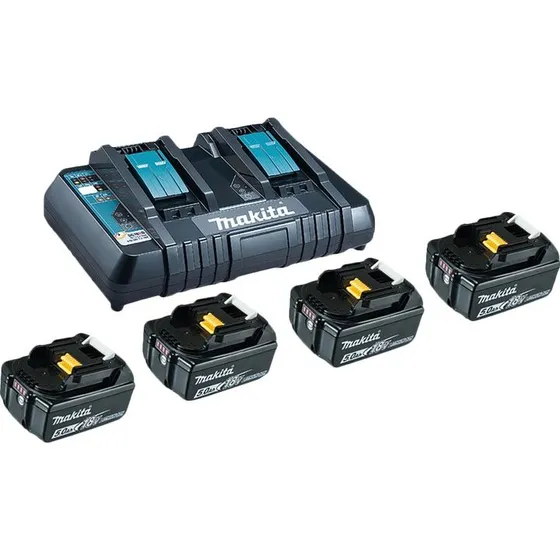 Makita Batterioplader + 4 x Li-Ion 5 Ah Batterier