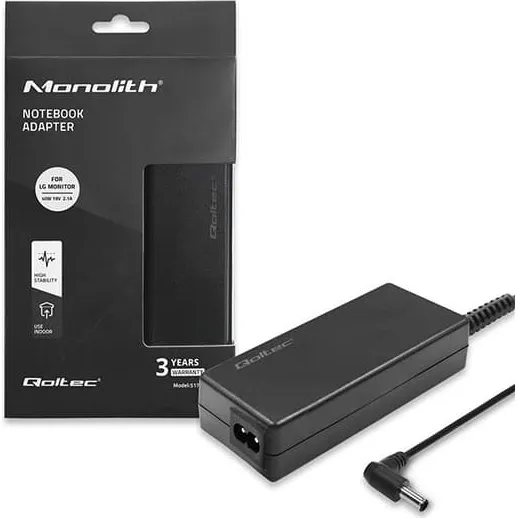 Qoltec AC-adaptr 40W 19V 2,1A til LG-skærm med kabel