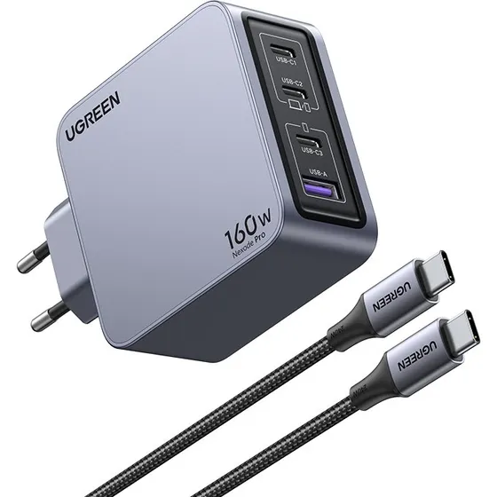 UGREEN Nexode Pro 160W GaN Charger med USB-C Kabel, Sort